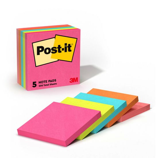 Picture of Post-it Notes, 3 in x 3 in, 5 Pads, 100 Sheets/Pad, Clean Removal, Poptimistic Collection