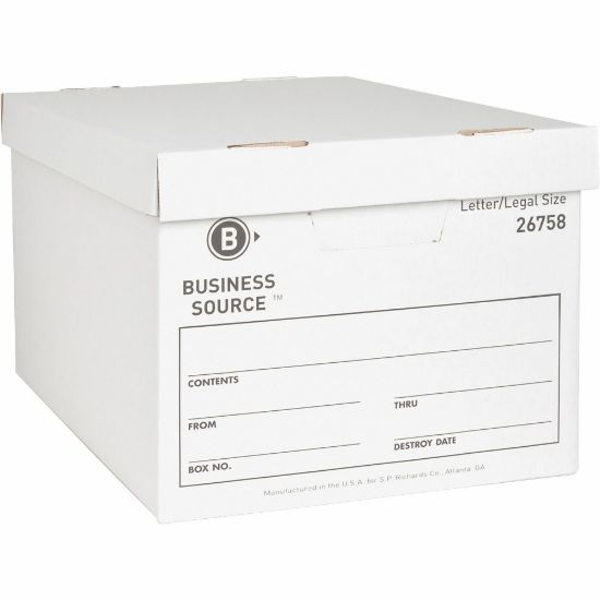 Picture of Business Source Medium-Duty Storage Boxes With Lift-Off Lids, Legal/Letter Size, 12in x 15in x 10in, White, Box Of 12