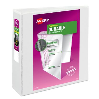 Picture of Avery Durable Clear View 3 Ring Binders, 3 Inch EZD Rings, White, 1 Binder