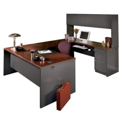 Picture of HON 38000 Modular 72inW Computer Desk Shell, Mahogany/Charcoal