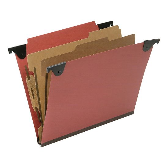 Picture of SKILCRAFT Straight Tab Cut Letter  Hanging Folder - 8 1/2in x 11in - Top Tab Position - 2 Divider(s) - Pressboard, Kraft, Fiber - Red - 10 / Box - TAA Compliant