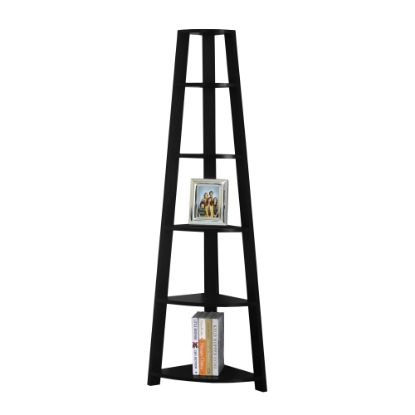 Picture of Monarch Specialties 72inH 5-Shelf Etagere Corner Bookcase, Black