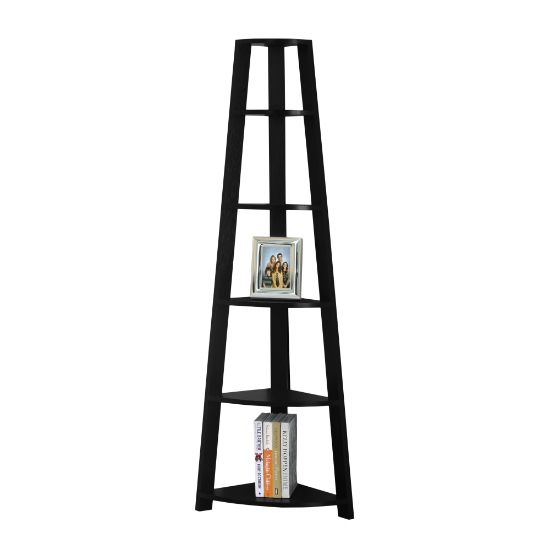 Picture of Monarch Specialties 72inH 5-Shelf Etagere Corner Bookcase, Black