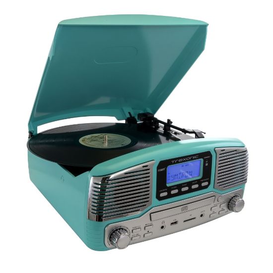 Picture of Trexonic Retro Wireless Bluetooth Record/CD Turntable, Turquoise