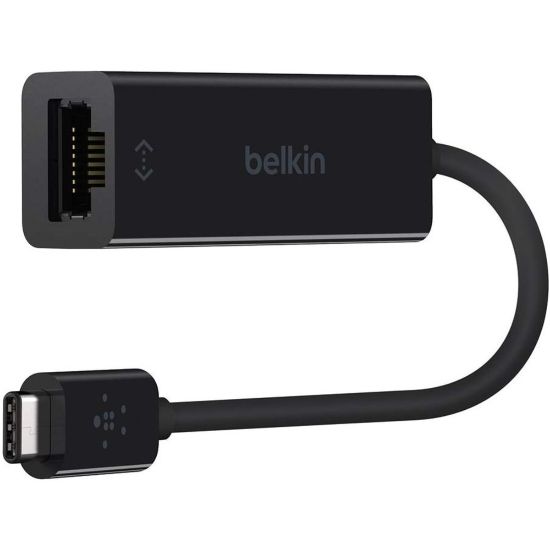 Picture of Belkin USB-C to Gigabit Ethernet Adapter - USB Type C - 1 Port(s) - 1 - Twisted Pair - 10/100/1000Base-T - Desktop