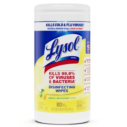 Picture of Lysol Disinfecting Wipes, Lemon And Lime Blossom Scent, Tub Of 80 Sheets