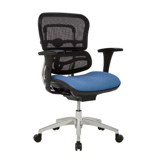 Picture of WorkPro 12000 Series Ergonomic Mesh/Premium Fabric Mid-Back Chair, Black/Sky, BIFMA Compliant