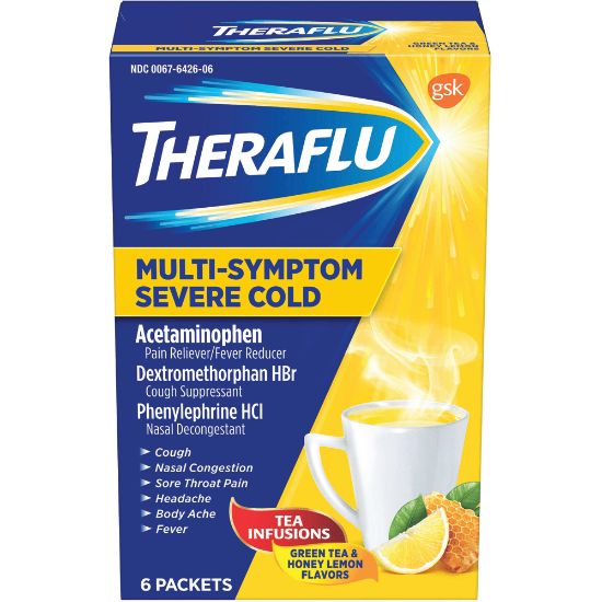 Picture of Theraflu Multi-Symptom Severe Cold & Cough Medicine For Cold And Flu, Honey Lemon, Box Of 6 Packets