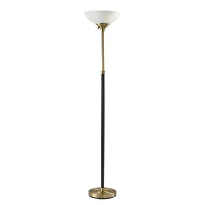 Picture of Adesso Bergen 300W Torchiere, 71inH, Frosted White Shade/Black And Antique Brass Base