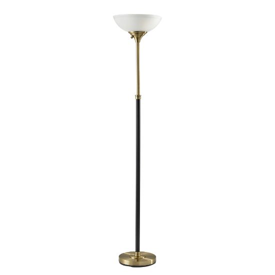 Picture of Adesso Bergen 300W Torchiere, 71inH, Frosted White Shade/Black And Antique Brass Base