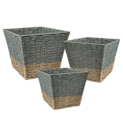 Picture of Honey-Can-Do Square Nesting Seagrass 2-Color Baskets, Medium Size, Natural/Gray, Set Of 3