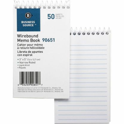 Picture of Business Source Wirebound Memo Books, 5in x 3in, 50 Sheets, White, Pack Of 12