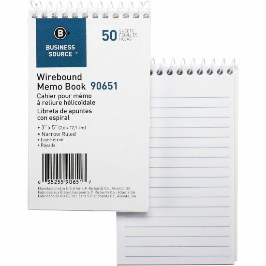 Picture of Business Source Wirebound Memo Books, 5in x 3in, 50 Sheets, White, Pack Of 12