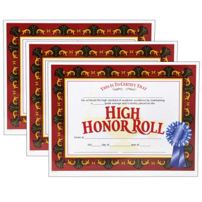 Picture of Hayes Certificates, 8-1/2in x 11in, High Honor Roll, Red, 30 Certificates Per Pack, Set Of 3 Packs