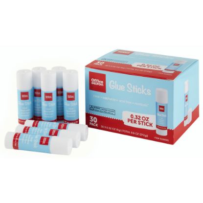 Picture of Office Depot Brand Glue Sticks, 0.32 Oz, Clear, Pack Of 30 Glue Sticks