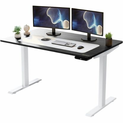 Picture of Rise Up Electric Standing Desk 48x30in Black Bamboo Desktop Dual Motors Adjustable Height White Frame (26-51.6in) with memory - Upgrade to a truly ergonomic, motorized sit stand up office desk featuring premium motors - one touch adjusting - memory