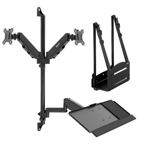 Picture of Mount-It! MI-7992 Wall-Mount Workstation With Dual Monitor Mount, Keyboard Tray And CPU Holder, 12inH x 41inW x 6inD, Black