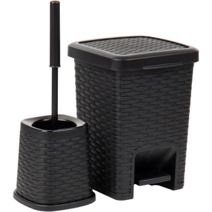 Picture of Mind Reader Basket Collection Square Wastepaper Pedal Basket And Toilet Brush Set, Black