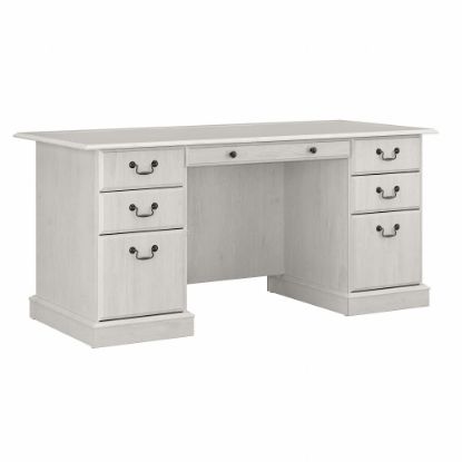 Picture of Bush Furniture Saratoga Executive 66inW Computer Desk With Drawers, Linen White Oak, Standard Delivery