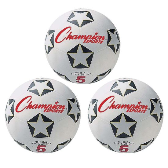 Picture of Champion Sports Rubber Soccer Balls, Size 5, White/Black, Pack Of 3 Balls