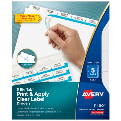 Picture of AveryIndex Maker Big Tab Clear Label Dividers, 5-Tab Set