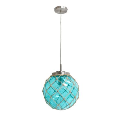 Picture of Elegant Designs Buoy Netted Glass Hanging Pendant, 12inW, Clear/Aqua Shade/Brushed Nickel Base