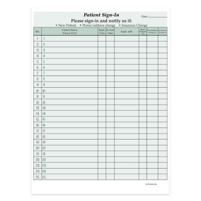 Picture of HIPAA Compliant Patient/Visitor Privacy 2-Part Sign-In Sheets, 8-1/2in x 11in, Green, Pack Of 125 Sheets