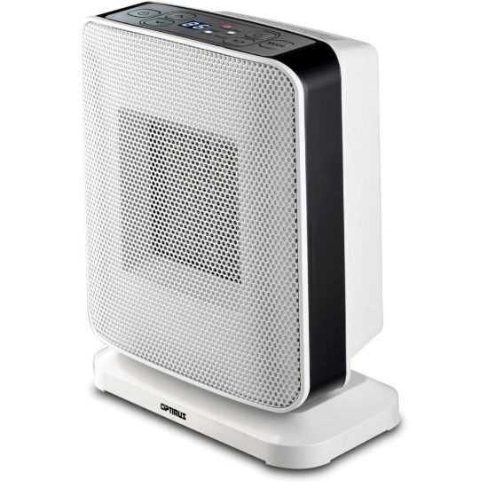 Picture of Optimus Portable Oscillation Ceramic Heater w/ Thermostat & LED - Ceramic - Electric - Electric - 500 W to 1500 W - 2 x Heat Settings - 300 Sq. ft. Coverage Area - 1500 W - 120 V AC - 12.50 A - Portable - White