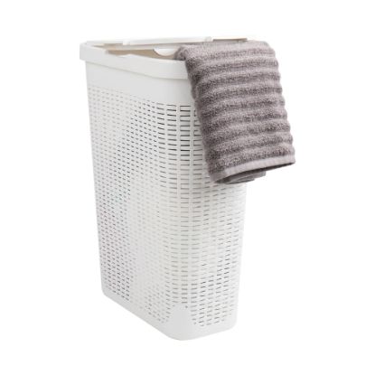 Picture of Mind Reader 40L Slim Laundry Hamper Clothes Basket with Lid, 23-1/2in H x 10-52/5in W x 18in D, White