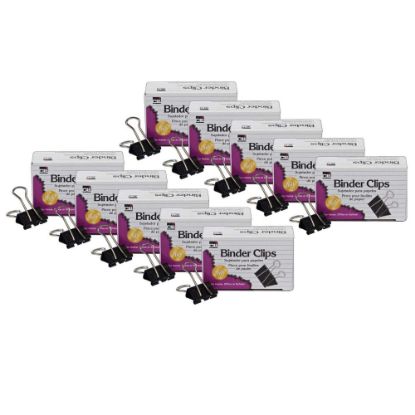 Picture of Charles Leonard Binder Clips, Large, 1in Capacity, Black/Silver, 12 Clips Per Box, Pack Of 10 Boxes