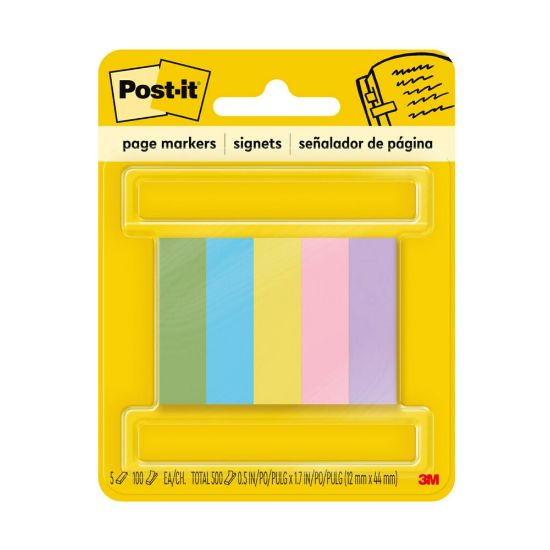 Picture of Post-it Notes Page Markers, 1/2in x 2in, Jewel Pop Colors, 100 Per Pad, Pack Of 5 Pads