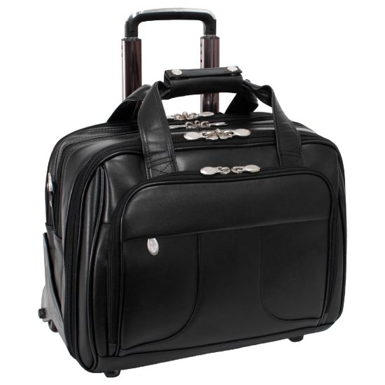 Picture of McKlein Chicago Wheeled Leather Laptop Case With Removable Briefcase, Black