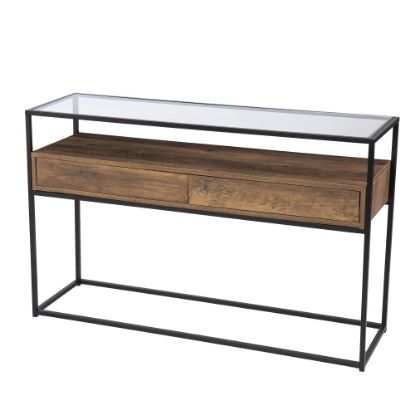 Picture of SEI Furniture Olivern Glass-Top Console Table, 30inH x 48inW x 14inD, Black/Natural/Clear