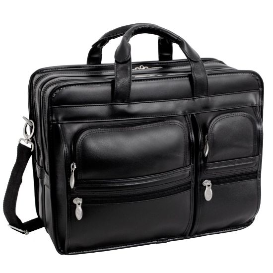 Picture of McKlein Clinton Detachable-Wheeled Leather Laptop Case, Black