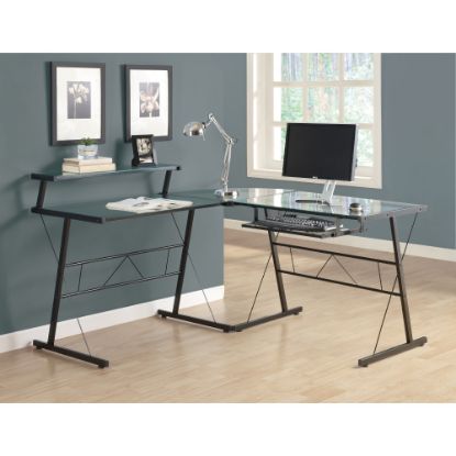 Picture of Monarch Specialties 58inW L-Shaped Glass Corner Desk, Clear/Black