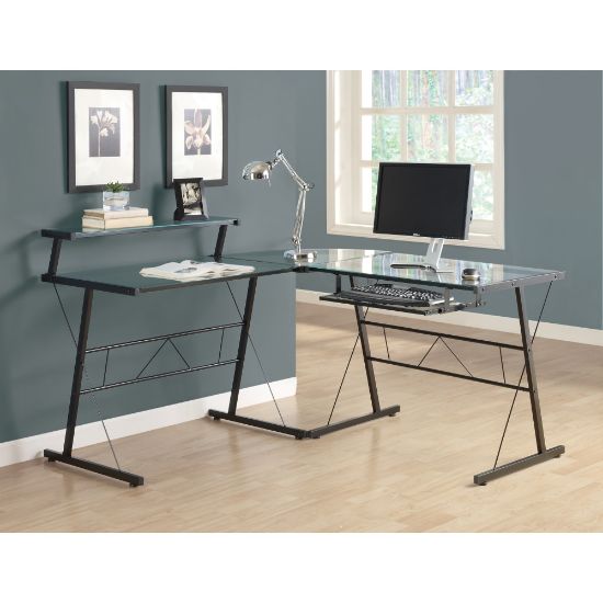 Picture of Monarch Specialties 58inW L-Shaped Glass Corner Desk, Clear/Black