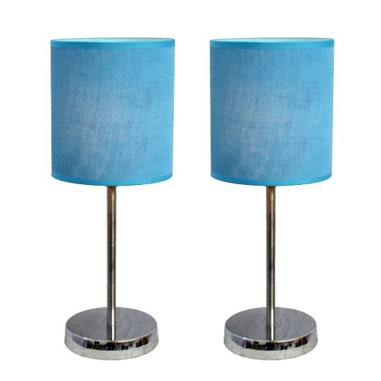 Picture of Simple Designs Mini Basic Table Lamp with Fabric Shade, 11inH, Blue/Chrome, 2pk