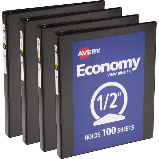 Picture of Avery Economy View Binder, 1/2in Ring, 8 1/2in x 11in, Black, Pack Of 4