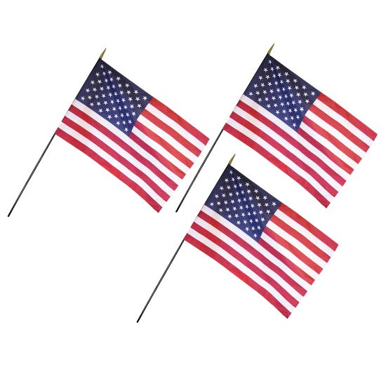 Picture of Annin and Company U.S. Classroom Flags With Staffs, 12in x 18in, Pack Of 3 Flags