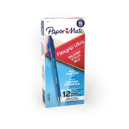 Picture of Paper Mate FlexGrip Ultra Retractable Pens, Medium Point, 1.0 mm, 42% Recycled, Blue Barrel, Blue Ink, Pack Of 12 Pens