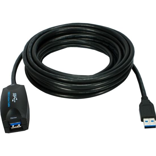 Picture of QVS USB 3.0 5Gbps Active Extension Cable - 16 ft USB Data Transfer Cable for Webcam, Audio/Video Device, Security Device - First End: 1 x USB 3.0 Type A - Male - Second End: 1 x USB 3.0 Type A - Female - Extension Cable - Black