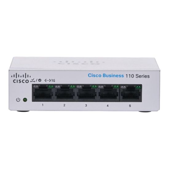 Picture of Cisco Business 110 CBS110-5T-D Ethernet Switch - 5 Ports - Gigabit Ethernet - 10/100/1000Base-T - 2 Layer Supported - 2.74 W Power Consumption - Twisted Pair - Desktop, Wall Mountable - Lifetime Limited Warranty