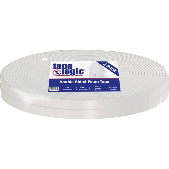 Picture of Tape Logic Double Sided Foam Tape, 1/32in, 1in x 72 Yd., White, Case Of 2