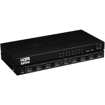 Picture of 4XEM 8 Port high speed HDMI video splitter fully supporting 1080p, 3D for Blu-Ray, gaming consoles and all other HDMI compatible devices - 4XEM 1080p/3D 1 HDMI in 8 HDMI out video splitter and amplifier with LED indicators for connection and power