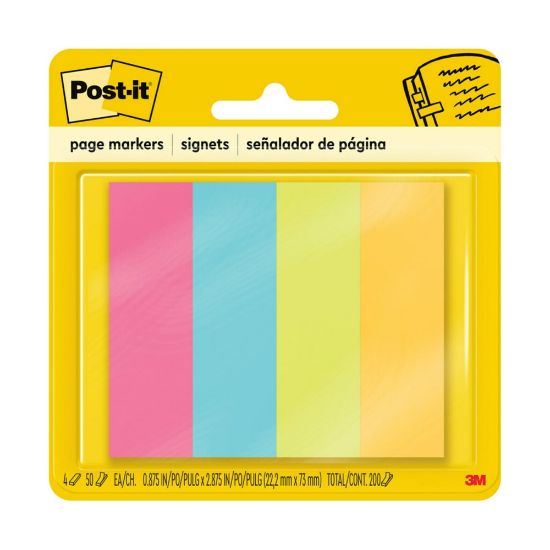 Picture of Post-it Notes Page Markers, 1in x 3in, Ultra Colors, 50 Per Pad, Pack Of 4 Pads