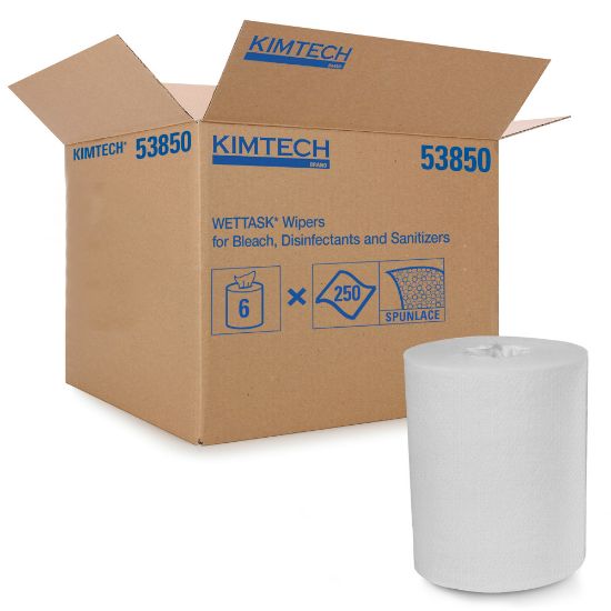 Picture of Kimtech WetTask System Prep Wipers for Bleach, Disinfectants and Sanitizers (53850), Hygienic Enclosed System Refills, 6 Rolls/Case, 250 Sheets/Roll