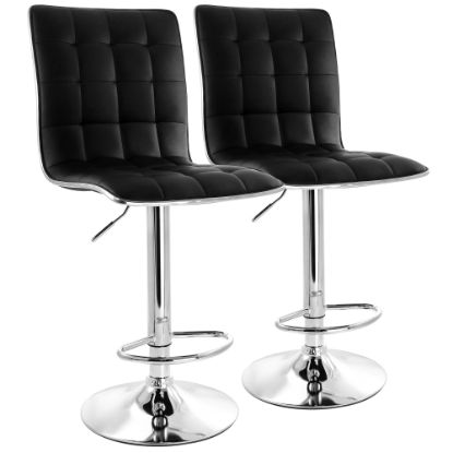 Picture of Elama Adjustable Tufted Faux Leather Bar Stools, Black/Chrome, Set Of 2 Stools