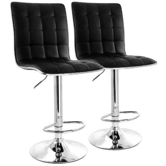 Picture of Elama Adjustable Tufted Faux Leather Bar Stools, Black/Chrome, Set Of 2 Stools