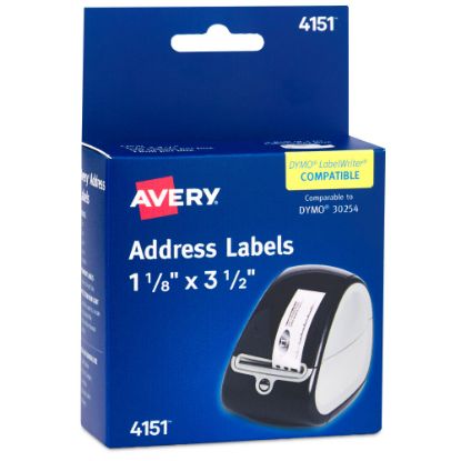 Picture of Avery Direct Thermal Roll Labels, 4151, Rectangle, 1-1/8in x 3-1/2in, Clear, 120 Labels Per Roll, 1 Box Per Roll