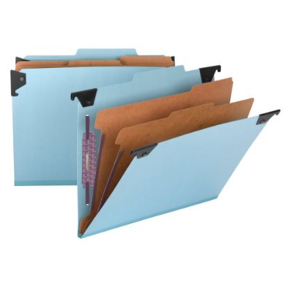 Picture of Smead Hanging Pressboard Classification Folder With SafeSHIELD Coated Paper Fastener, 2 Dividers, Letter Size, Blue